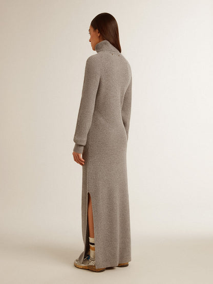 Gray melange ribbed woolen dress with high neck - Golden Goose Women