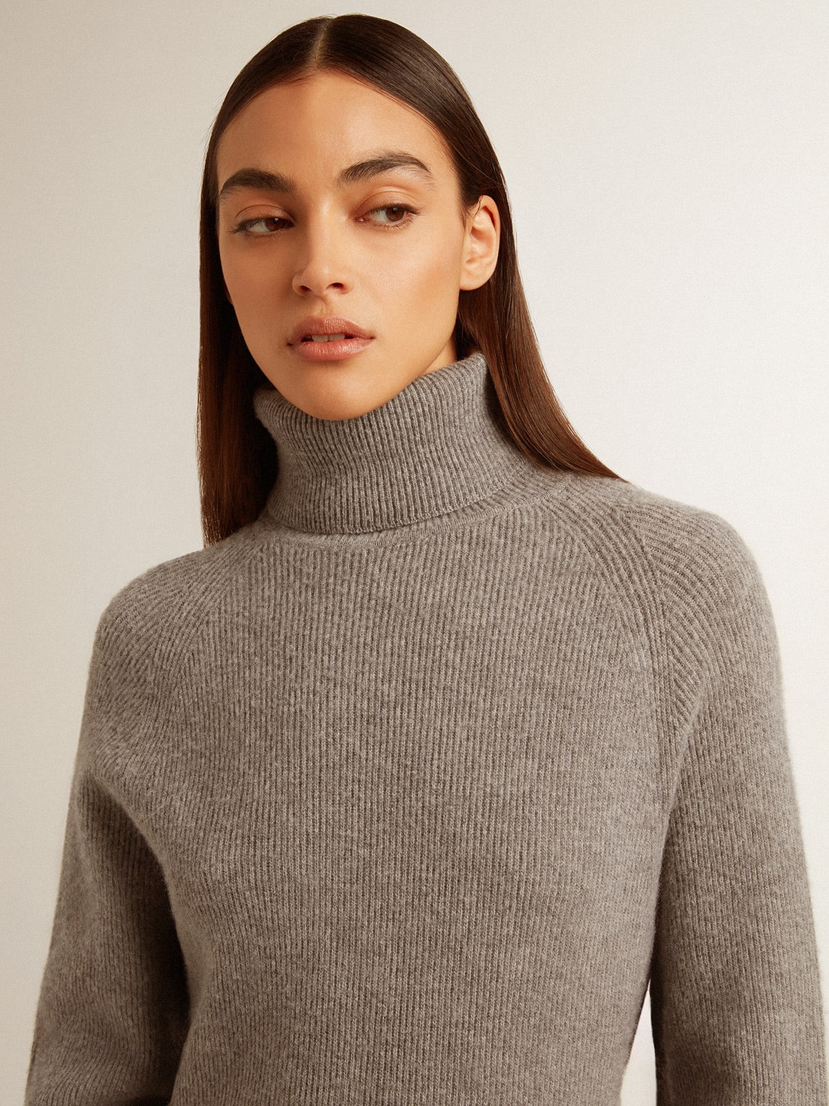Gray melange ribbed woolen dress with high neck - Golden Goose Women