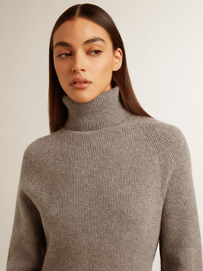 Gray melange ribbed woolen dress with high neck - Golden Goose Women