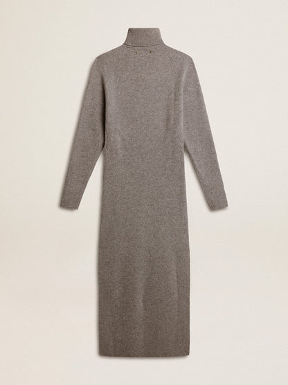 Gray melange ribbed woolen dress with high neck - Golden Goose Women