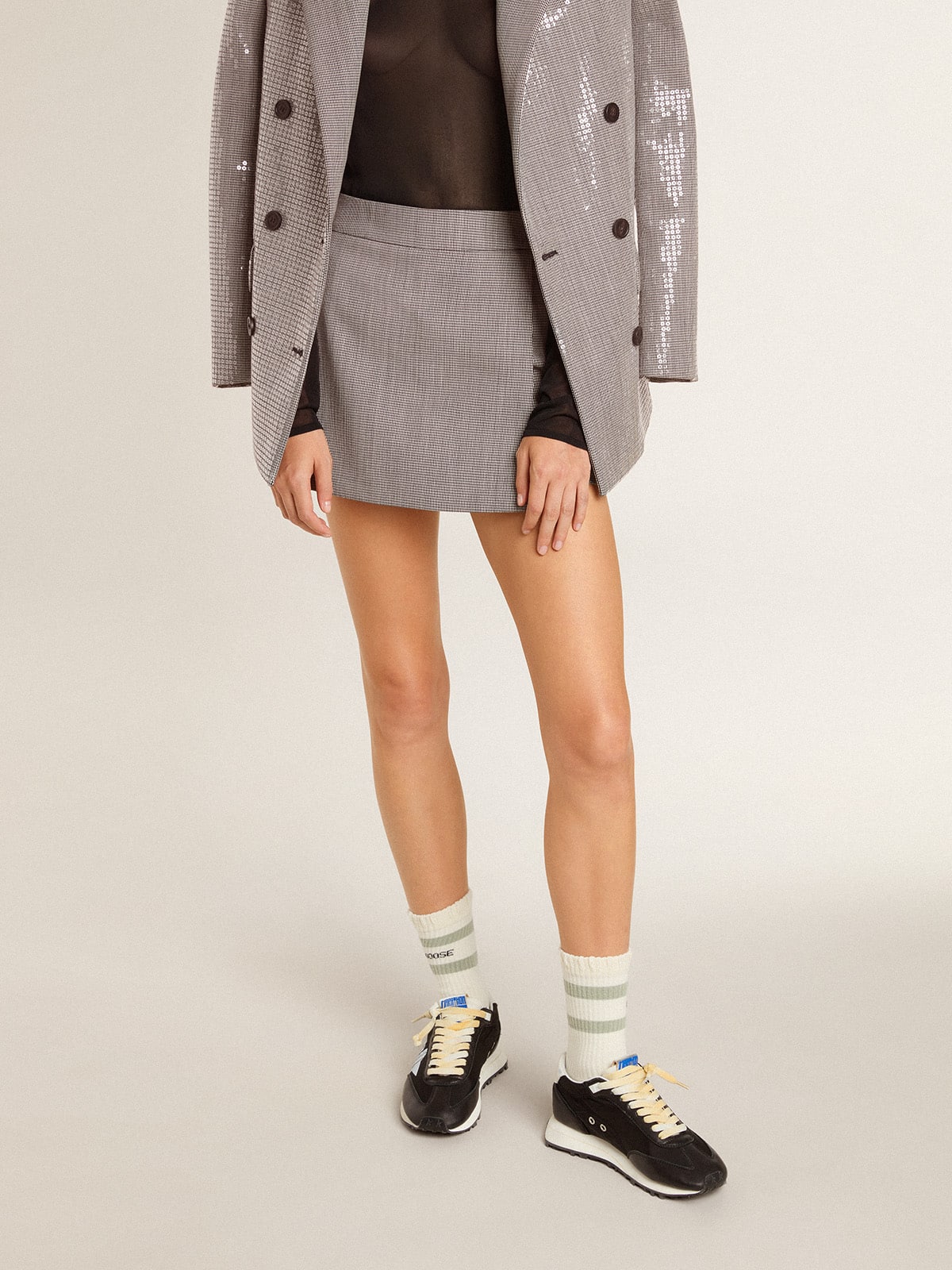 Women's gray mini shorts in houndstooth wool - Golden Goose Women