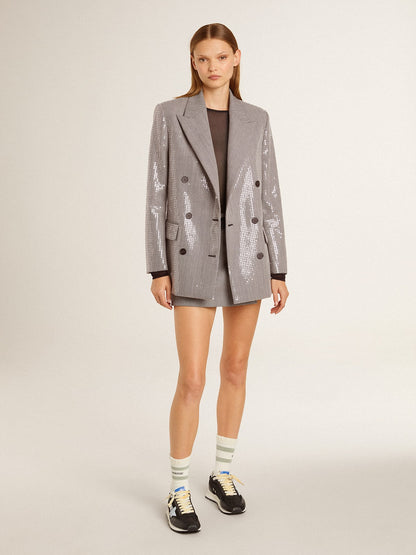 Women's gray mini shorts in houndstooth wool - Golden Goose Women