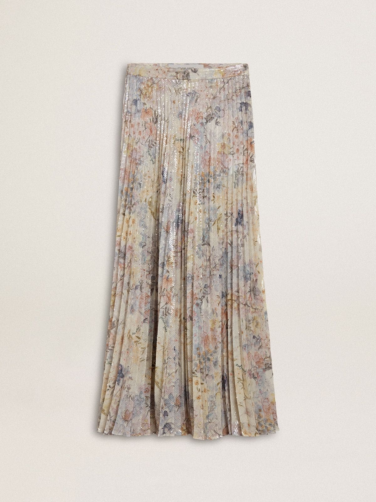 Women's long pleated skirt with multicolor floral sequin print - Golden Goose Women