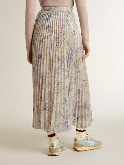Women's long pleated skirt with multicolor floral sequin print - Golden Goose Women