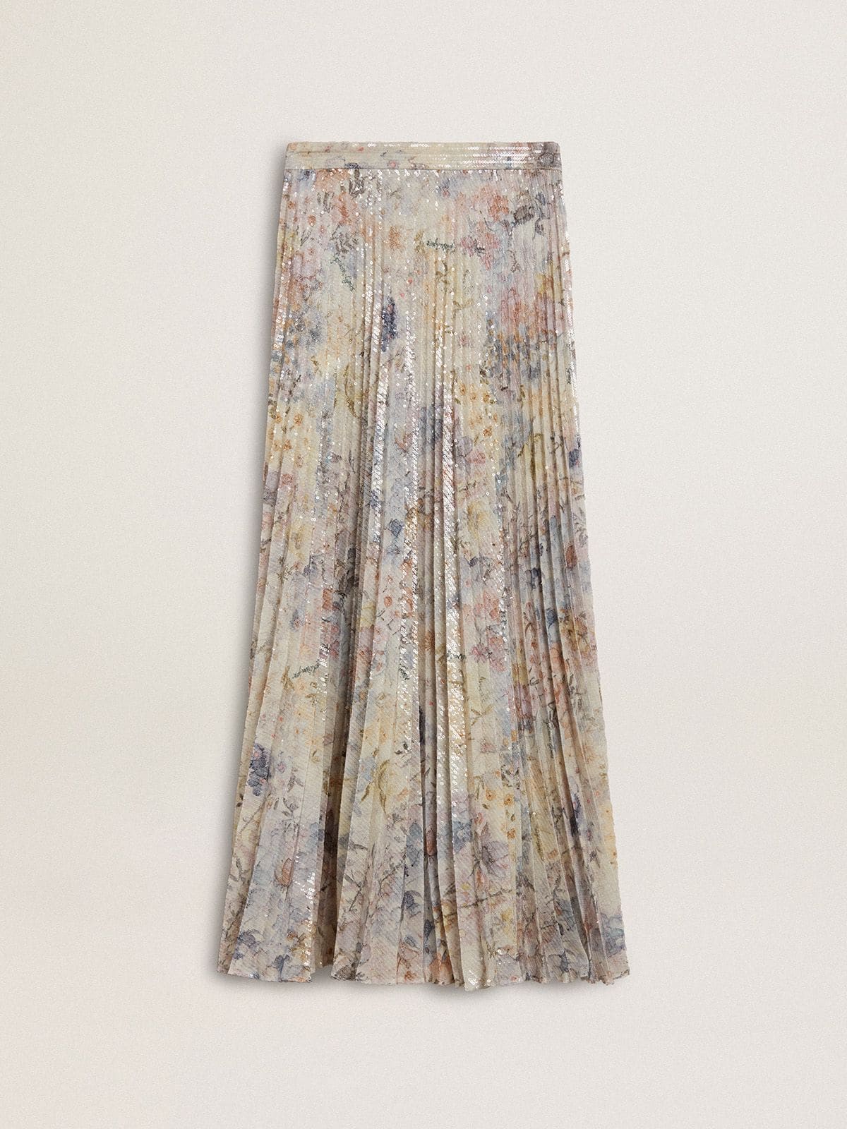 Women's long pleated skirt with multicolor floral sequin print - Golden Goose Women