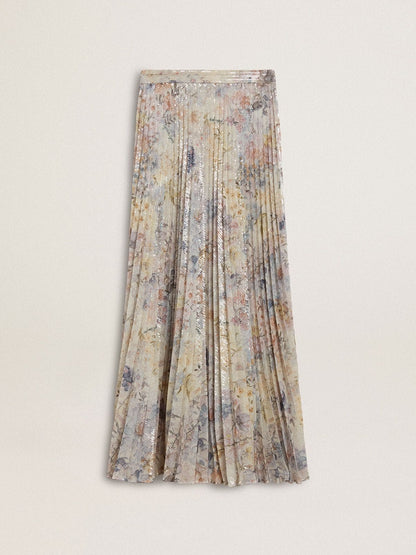Women's long pleated skirt with multicolor floral sequin print - Golden Goose Women