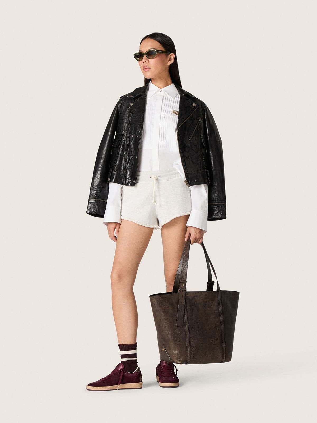 Star women’s shorts in gray melange fleece - Golden Goose Women