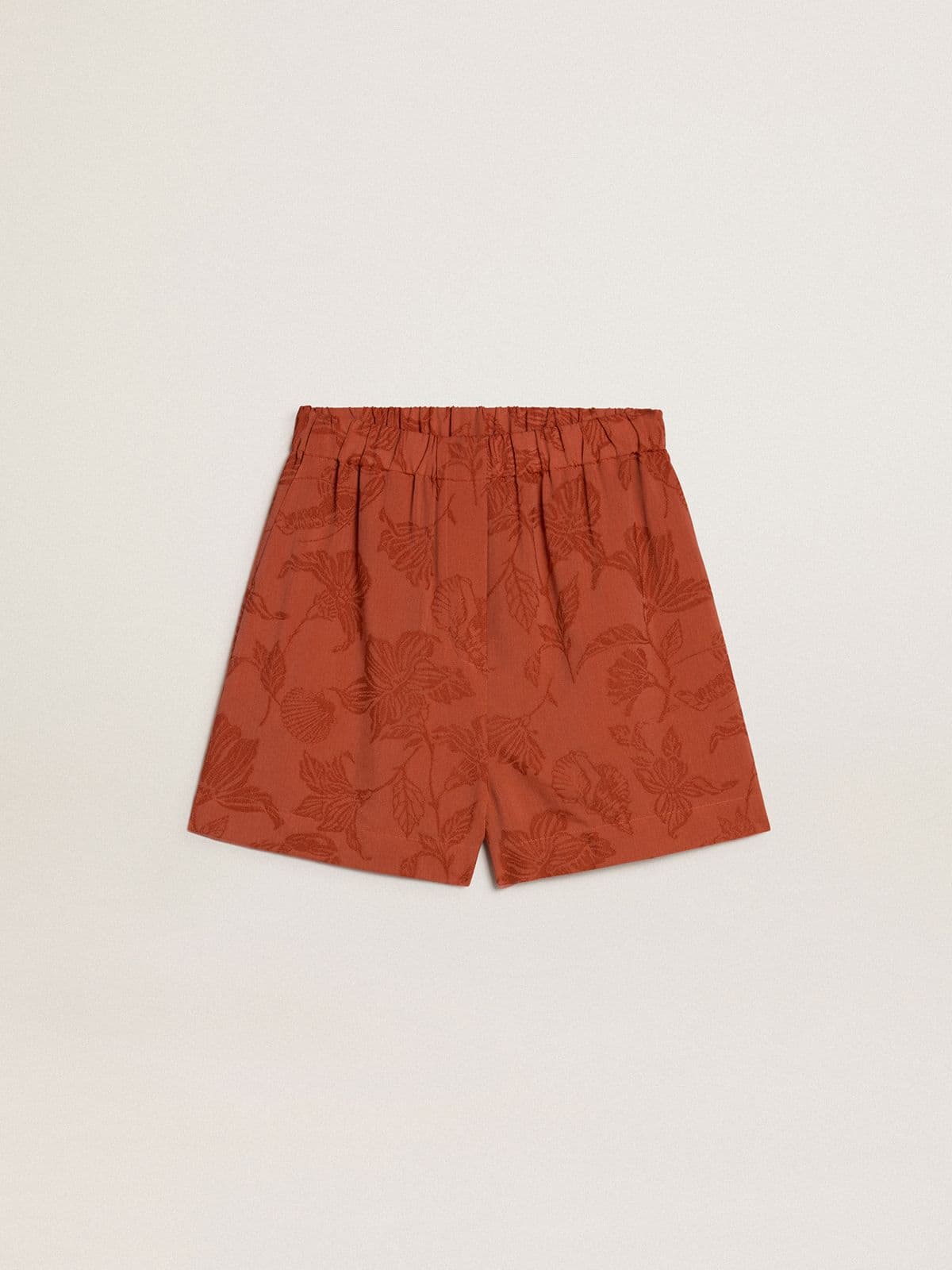 Women's shorts in brick-red jacquard with marine floral pattern - Golden Goose Women