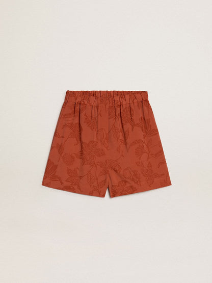Women's shorts in brick-red jacquard with marine floral pattern - Golden Goose Women