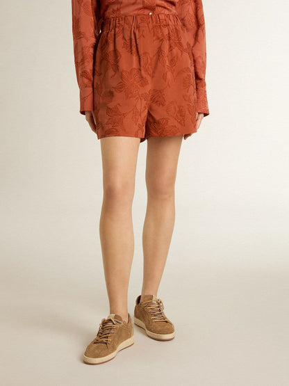 Women's shorts in brick-red jacquard with marine floral pattern - Golden Goose Women