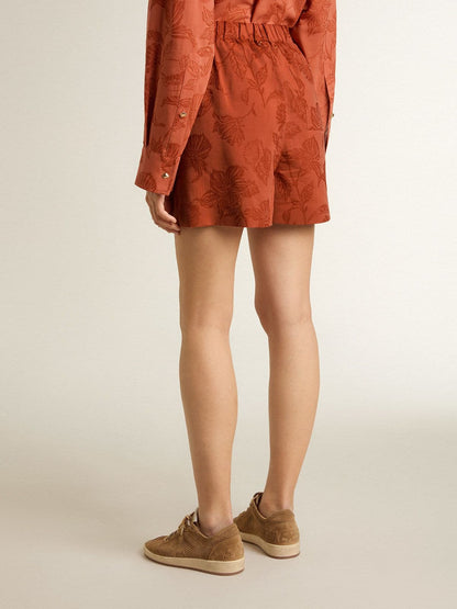 Women's shorts in brick-red jacquard with marine floral pattern - Golden Goose Women