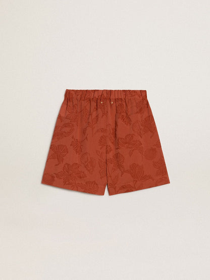 Women's shorts in brick-red jacquard with marine floral pattern - Golden Goose Women
