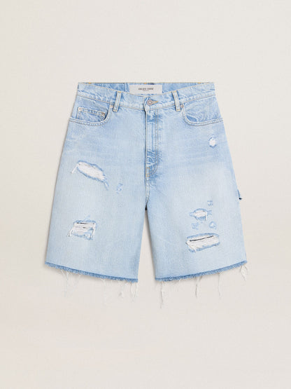 Women's Bermuda shorts in lived-in effect denim - Golden Goose Women