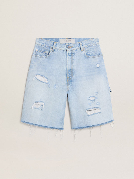 Women's Bermuda shorts in lived-in effect denim - Golden Goose Women