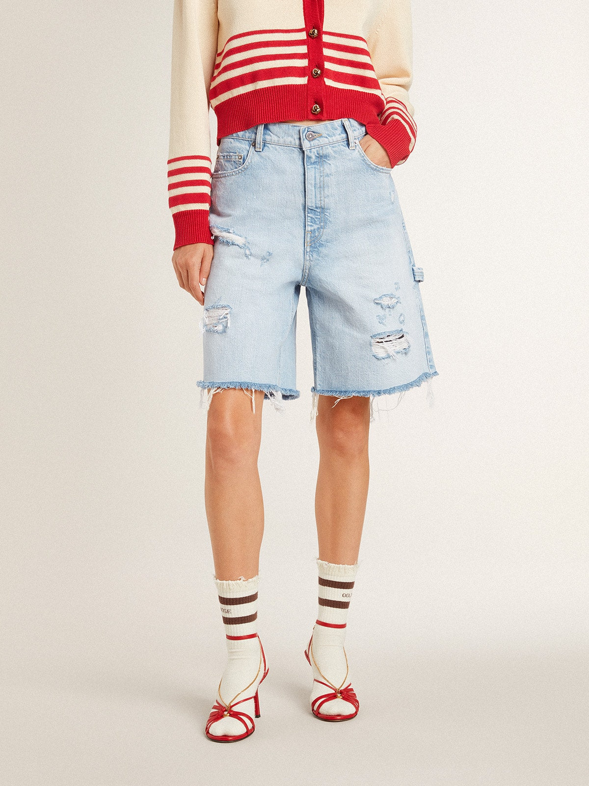 Women's Bermuda shorts in lived-in effect denim - Golden Goose Women