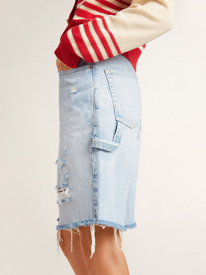 Women's Bermuda shorts in lived-in effect denim - Golden Goose Women