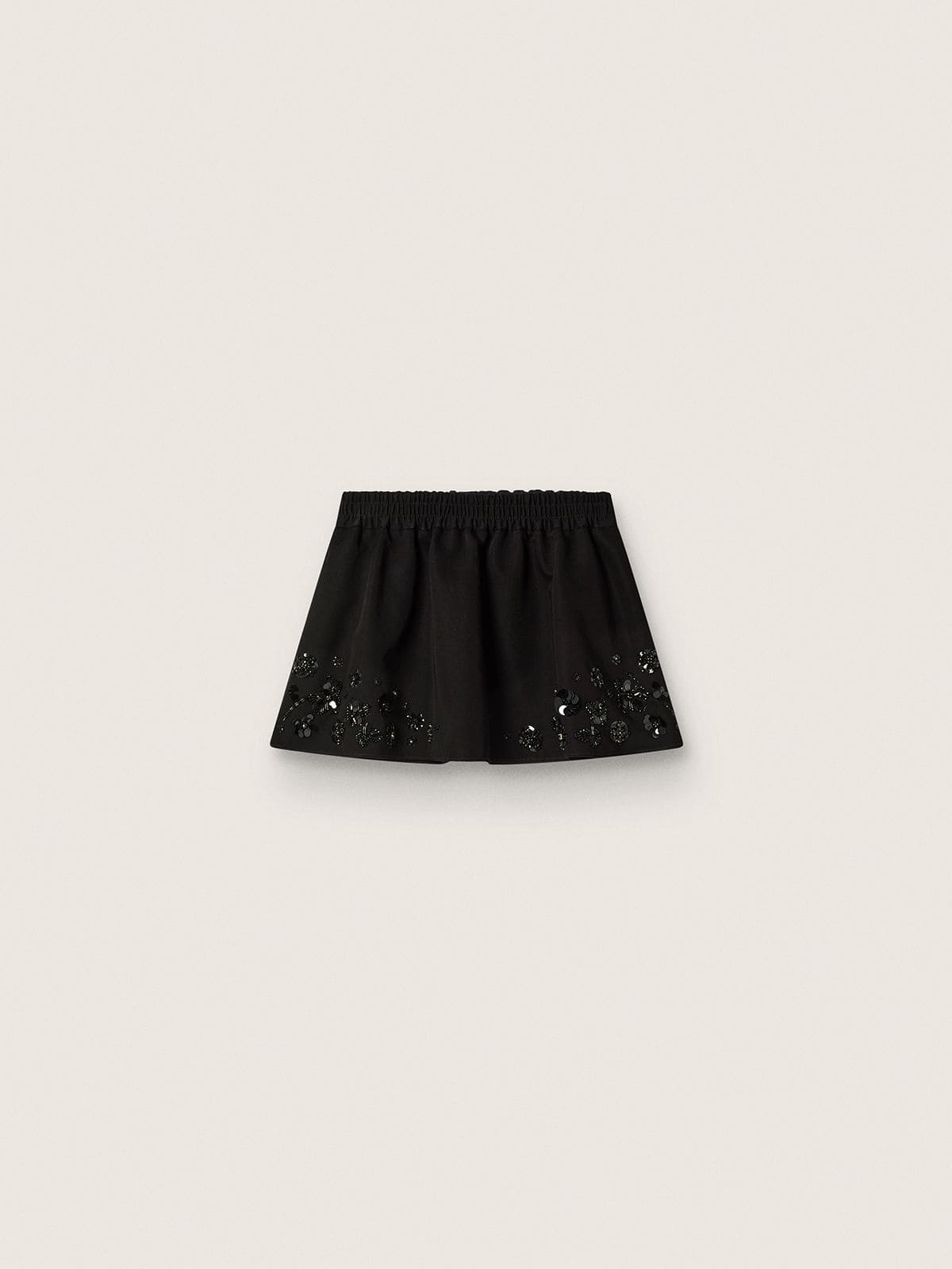 Women’s miniskirt in black cotton twill with floral sequin embroidery - Golden Goose Women