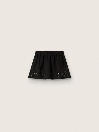 Women’s miniskirt in black cotton twill with floral sequin embroidery - Golden Goose Women