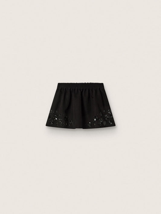 Women’s miniskirt in black cotton twill with floral sequin embroidery - Golden Goose Women