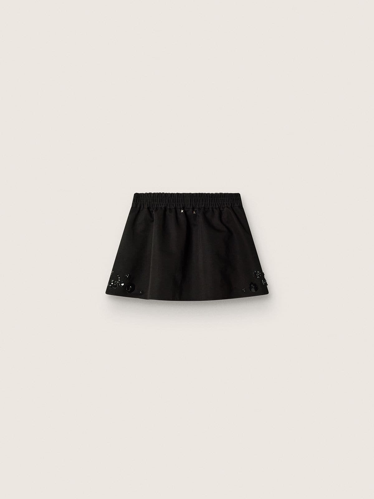 Women’s miniskirt in black cotton twill with floral sequin embroidery - Golden Goose Women