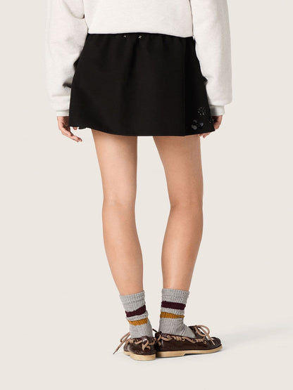Women’s miniskirt in black cotton twill with floral sequin embroidery - Golden Goose Women