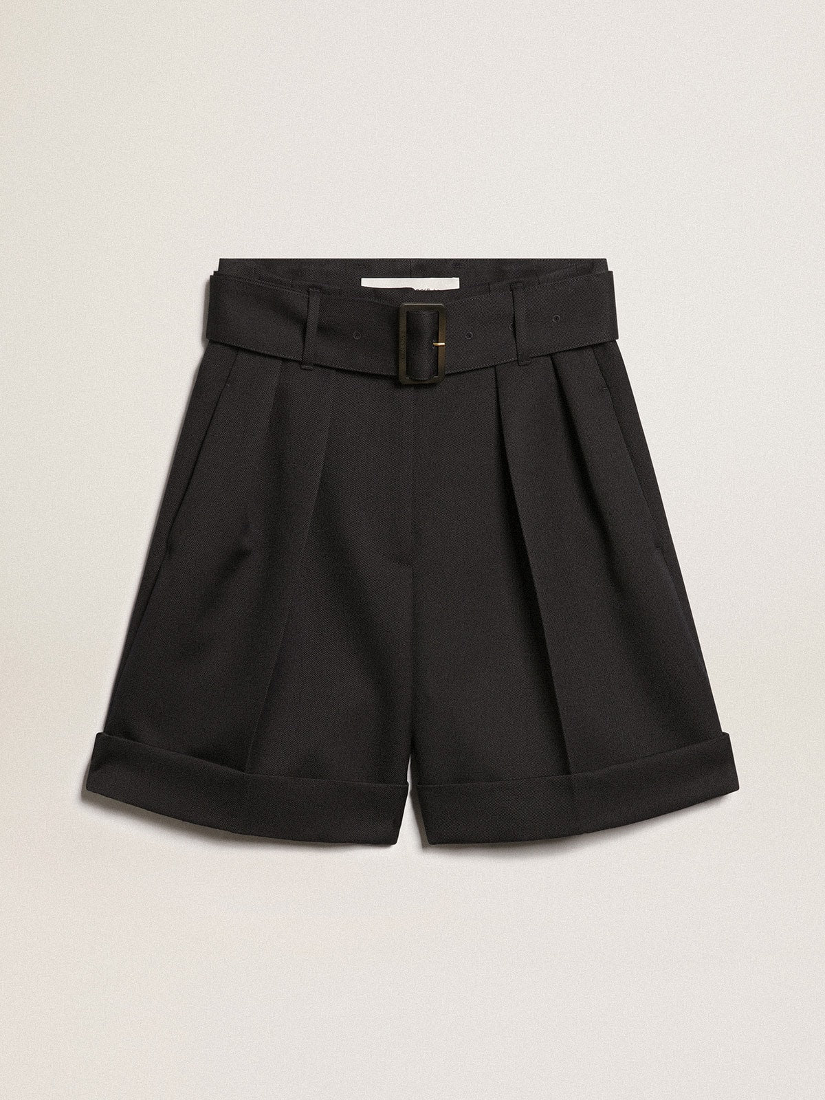 Women's shorts in black wool gabardine with waist belt - Golden Goose Women