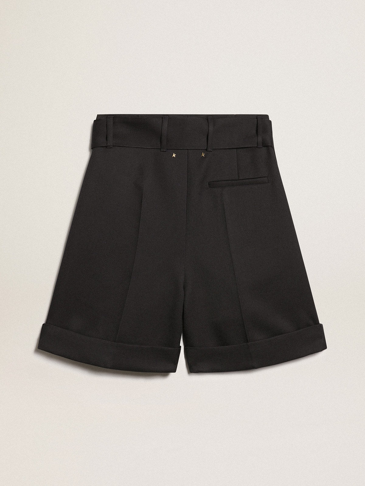Women's shorts in black wool gabardine with waist belt - Golden Goose Women