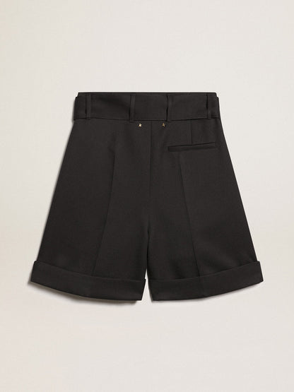 Women's shorts in black wool gabardine with waist belt - Golden Goose Women