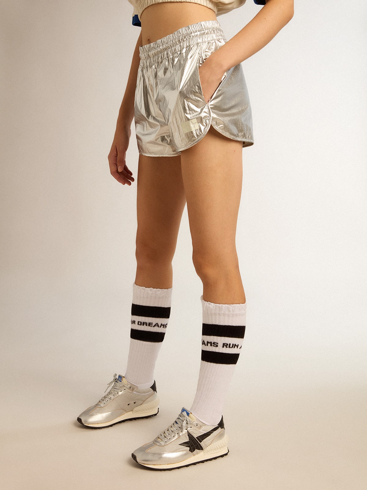 Women’s running shorts in silver fabric - Golden Goose Women