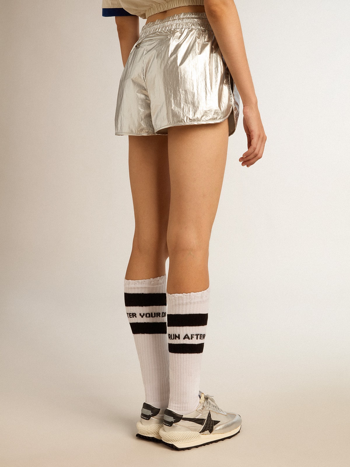Women’s running shorts in silver fabric - Golden Goose Women