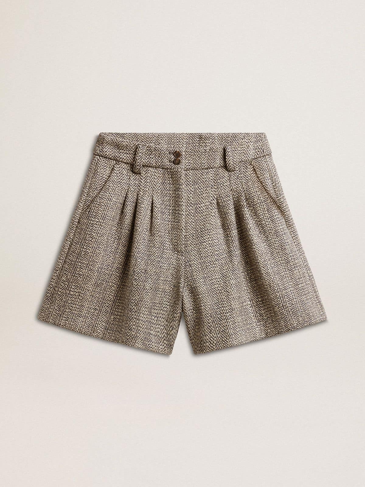 Women’s ecru brown shorts in herringbone wool - Golden Goose Women