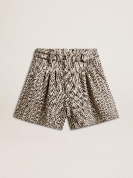Women’s ecru brown shorts in herringbone wool - Golden Goose Women