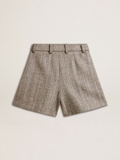Women’s ecru brown shorts in herringbone wool - Golden Goose Women