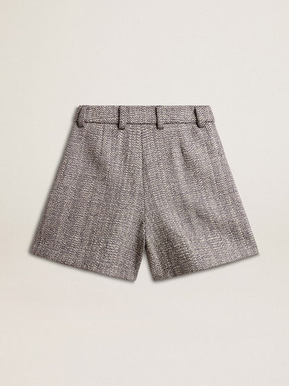 Women’s ecru brown shorts in herringbone wool - Golden Goose Women