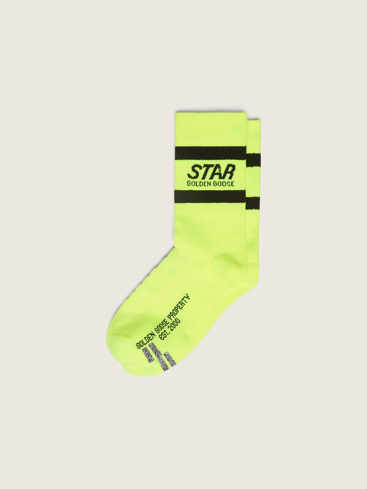 Neon yellow sports socks with black stripes - Golden Goose Women|Men