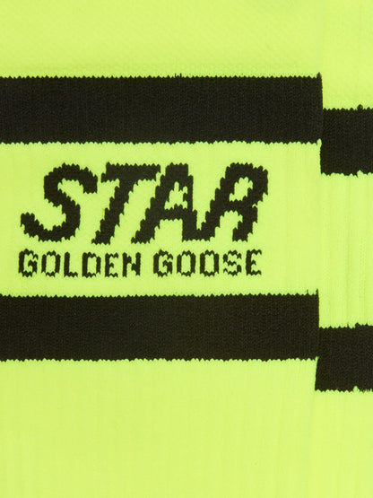 Neon yellow sports socks with black stripes - Golden Goose Women|Men