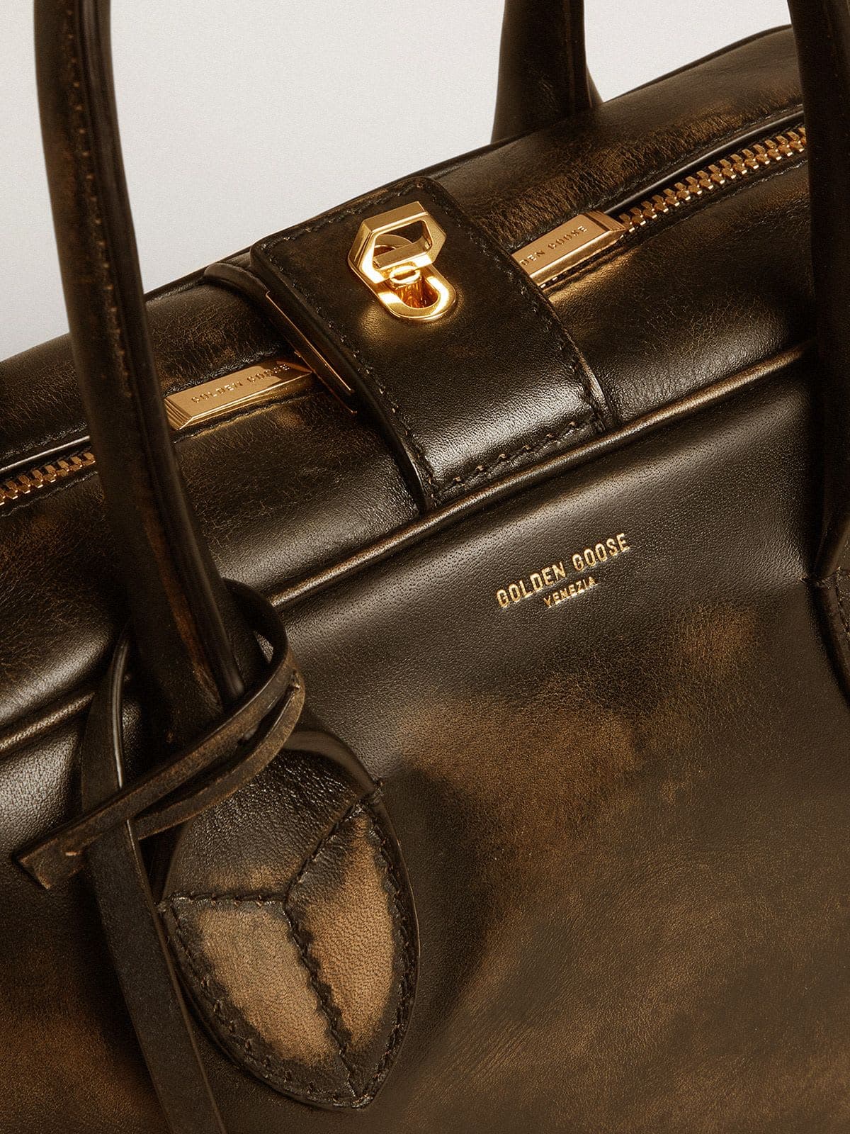 Vita Bag in black distressed leather with gold details - Golden Goose Women