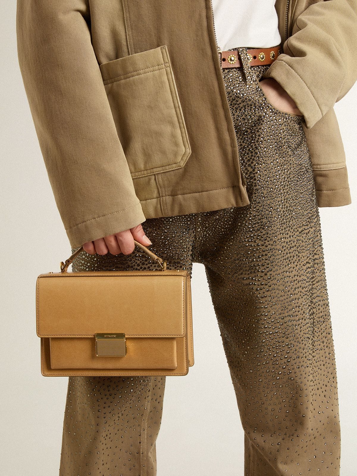 Venezia Bag in ochre yellow embossed leather with gold details - Golden Goose Women