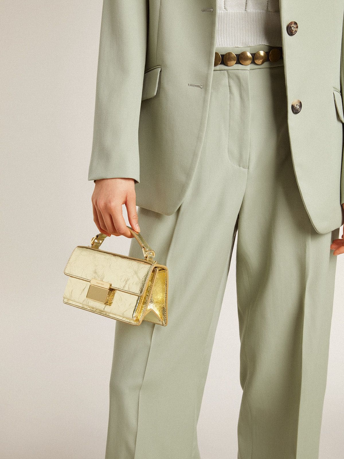 Small Venezia Bag in gold metallic leather with gold details - Golden Goose Women