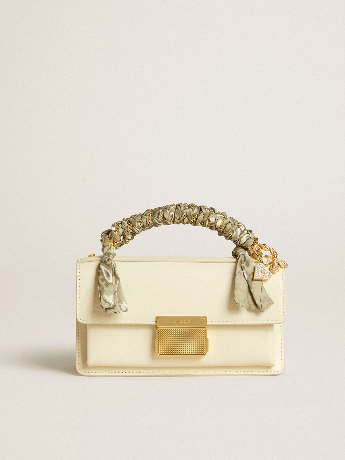 Small Venezia Bag in butter-colored boarded leather with braided scarf and double charm - Golden Goose Women