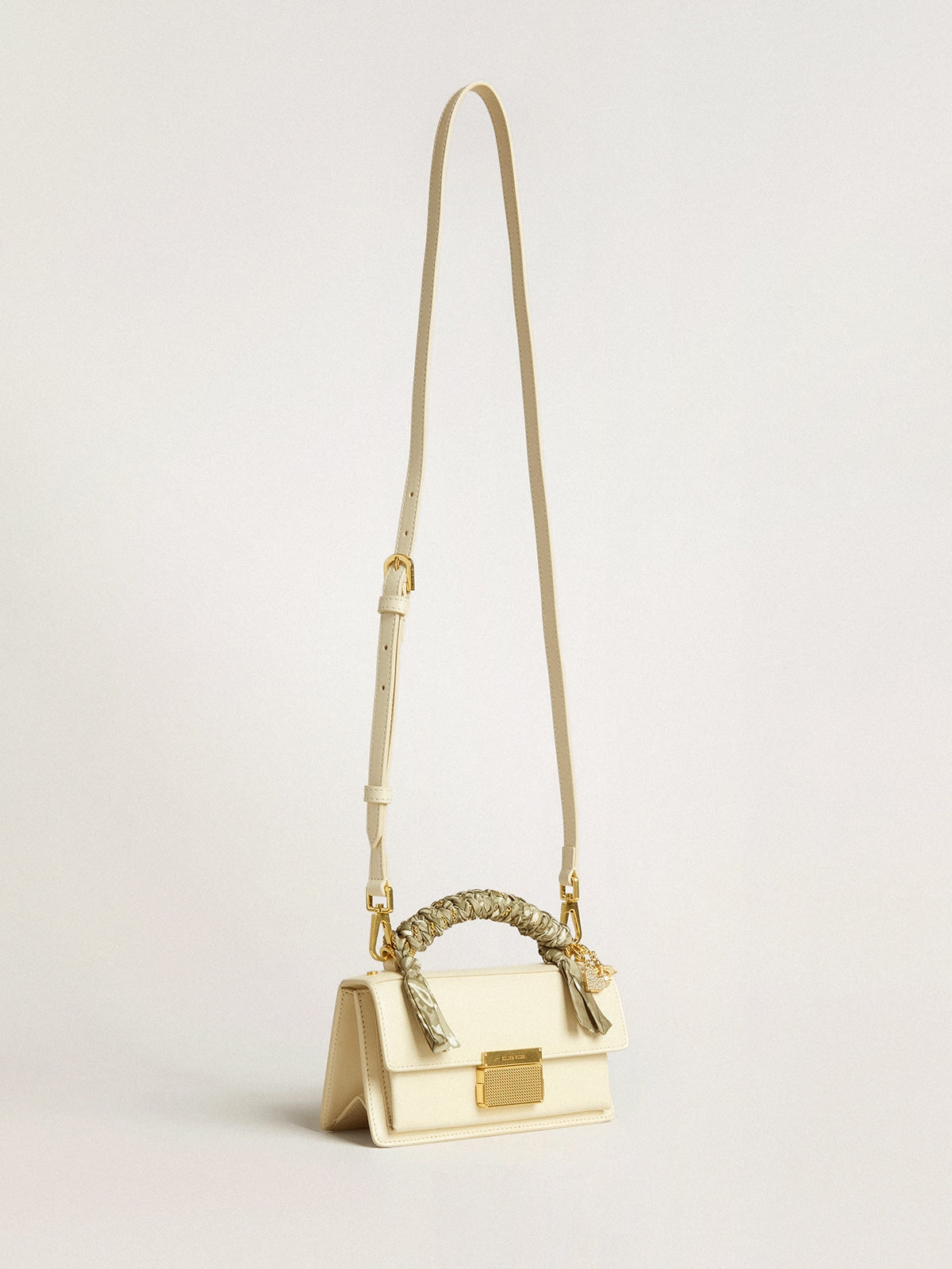 Small Venezia Bag in butter-colored boarded leather with braided scarf and double charm - Golden Goose Women