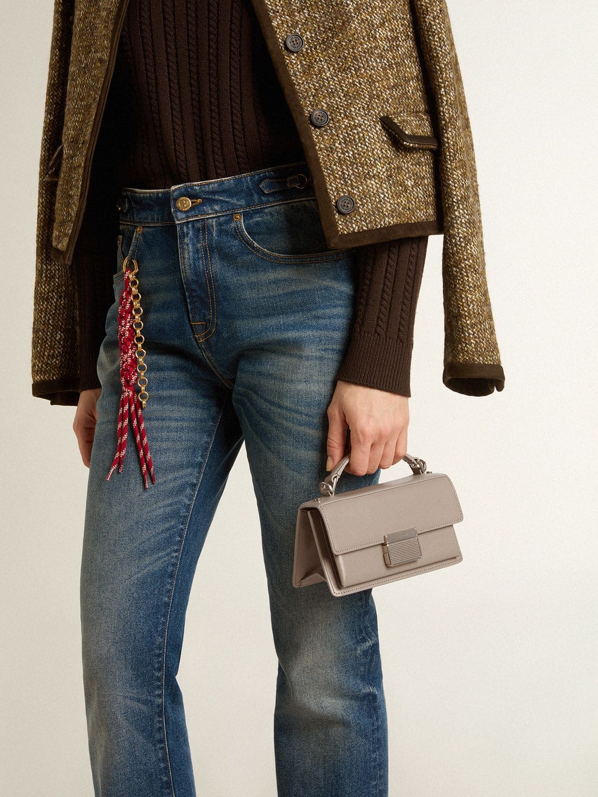 Small Venezia Bag in beige boarded leather with gold details - Golden Goose Women