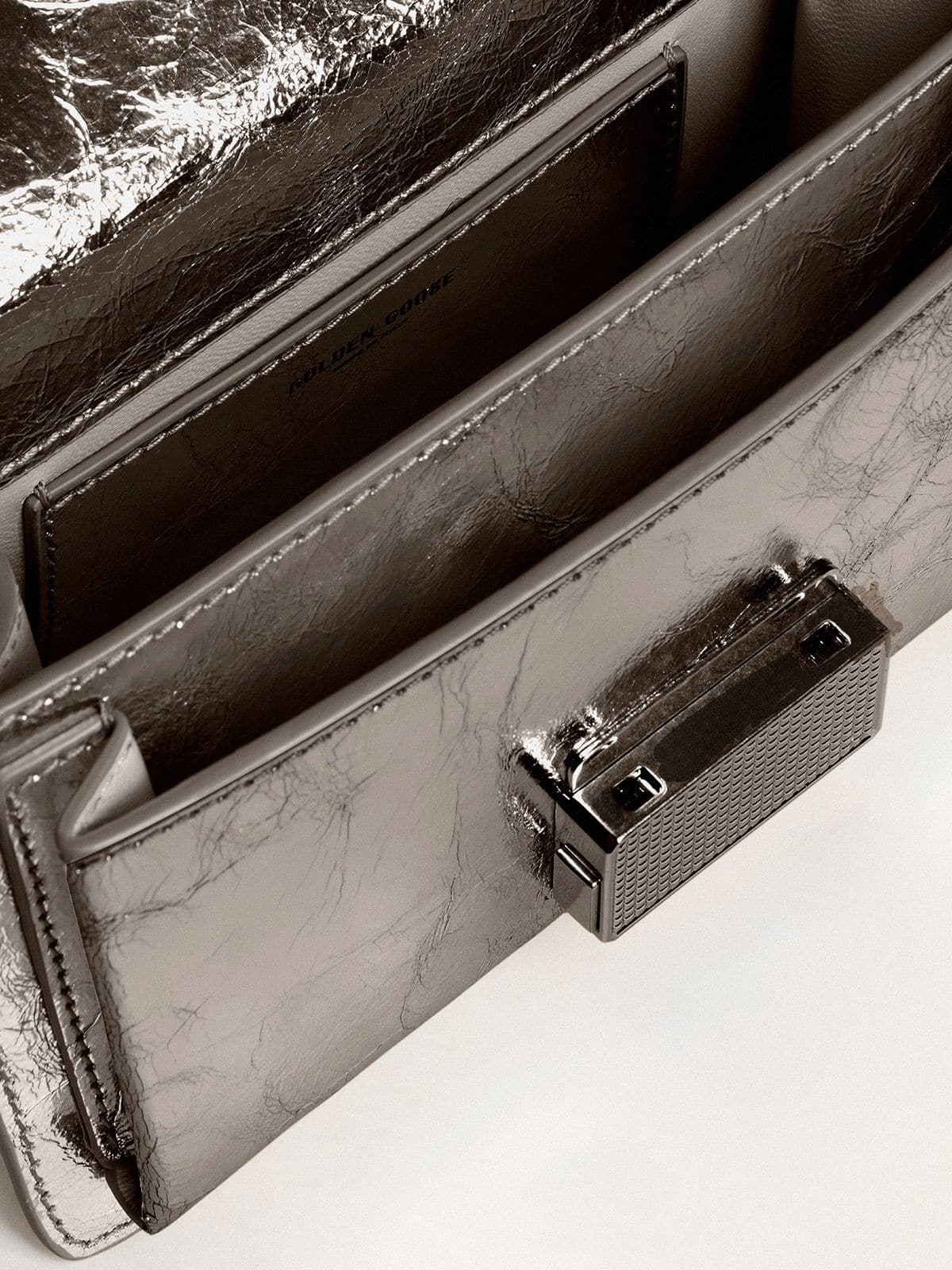Small Venezia Bag in anthracite-gray metallic leather with black details - Golden Goose Women