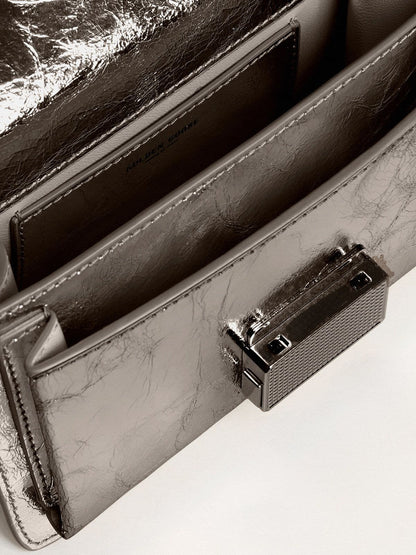 Small Venezia Bag in anthracite-gray metallic leather with black details - Golden Goose Women