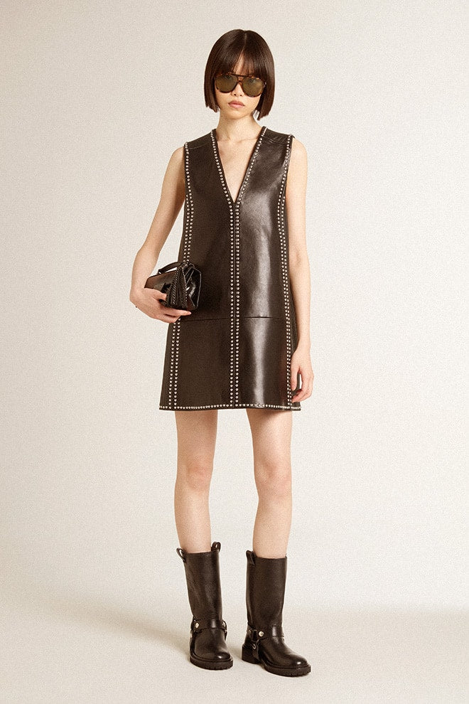 Small Venezia Bag in black metallic leather with black details - Golden Goose Women