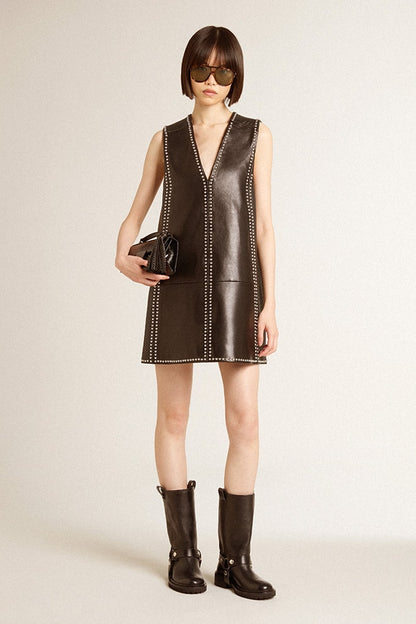 Small Venezia Bag in black metallic leather with black details - Golden Goose Women