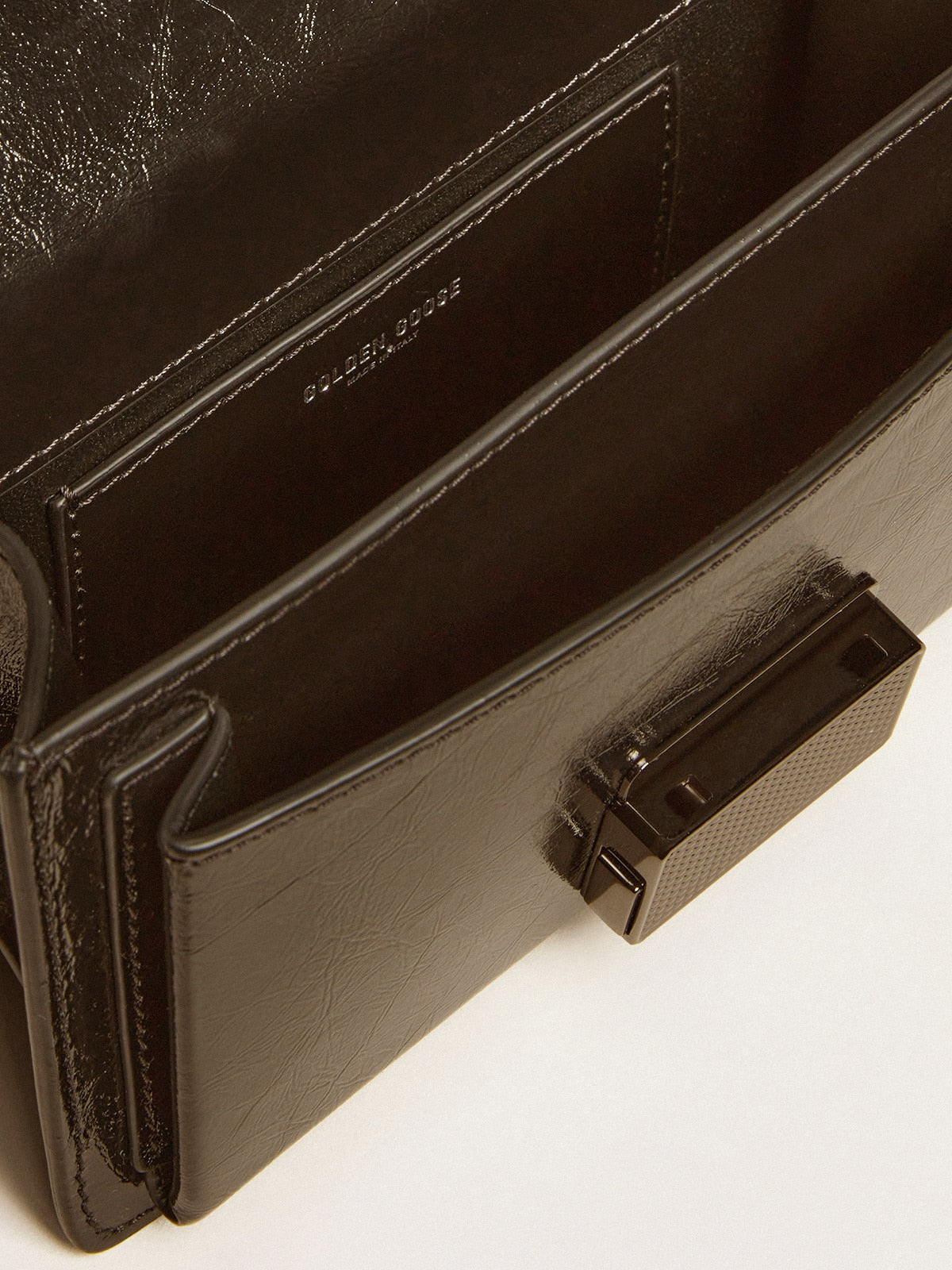 Small Venezia Bag in black metallic leather with black details - Golden Goose Women