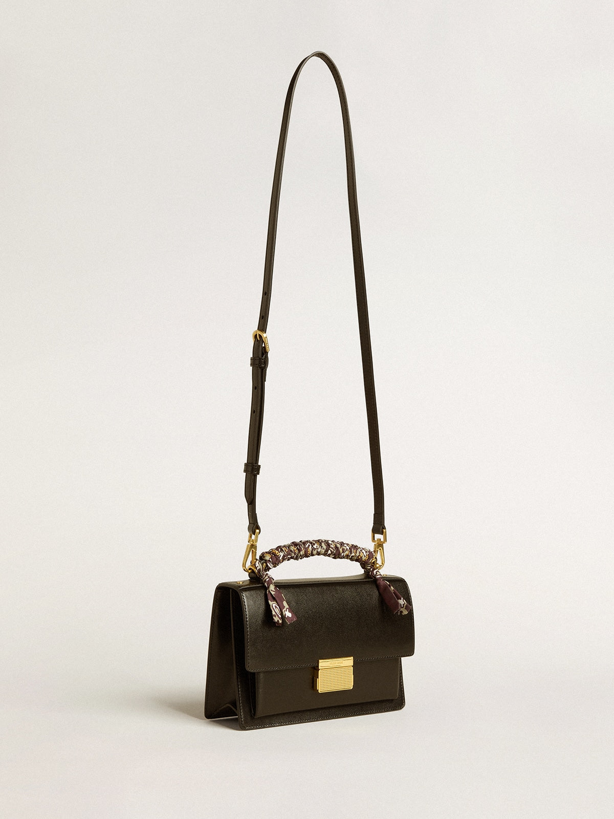 Venezia Bag in black boarded leather with multicolored scarf - Golden Goose Women