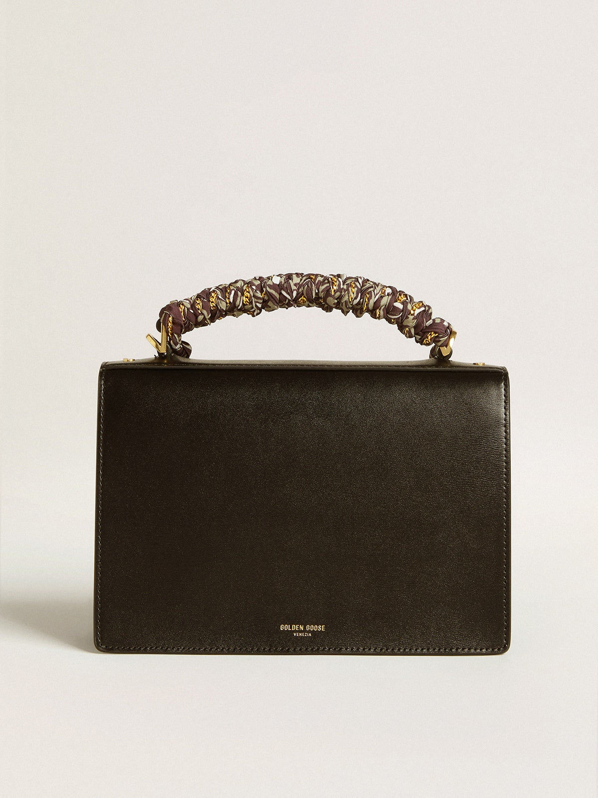 Venezia Bag in black boarded leather with multicolored scarf - Golden Goose Women