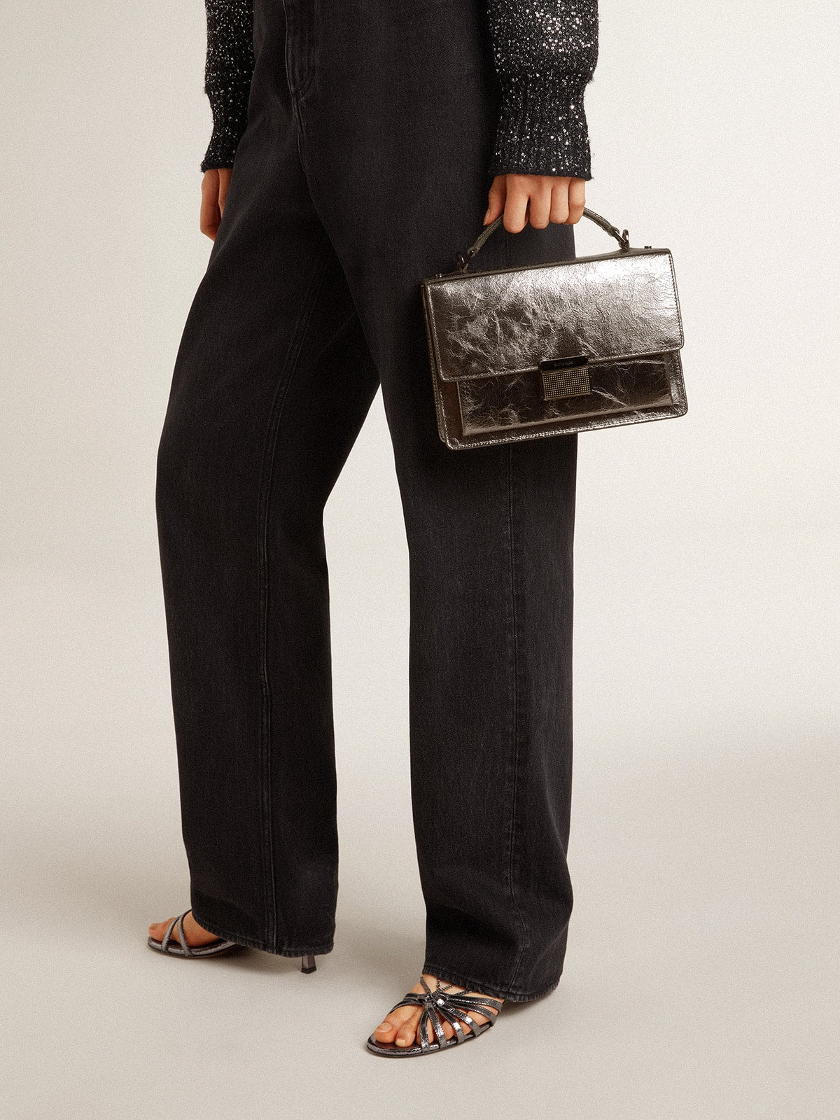 Venezia Bag in anthracite-gray metallic leather with black details - Golden Goose Women